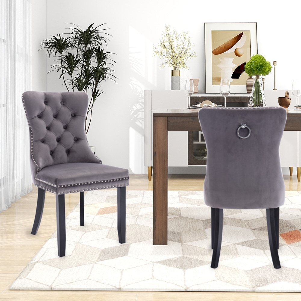 Gray tufted sales dining chair