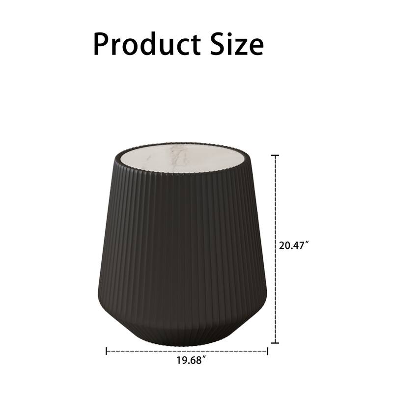 Modern Coffee Table with Sintered Stone Top, Accent Coffee Table for Living Room, Cup-Shaped End Table with Faux Leather Frame