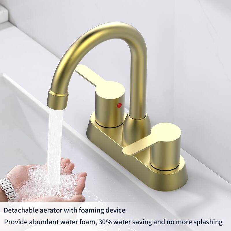 Modern 2 Handle 360 Degree Swivel Bathroom Sink Faucet with Aerator No Leak Valve, Water Saving, Splash and Fingerprint Proof - Yellow
