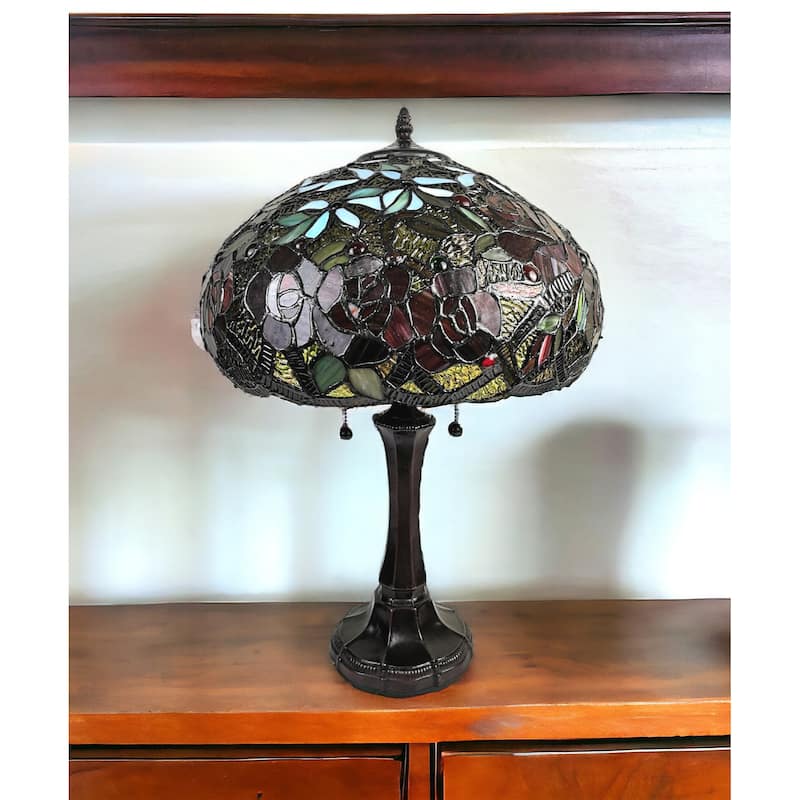 HomeRoots 24" Dark Brown Metal Two Light Candlestick Table Lamp With Red Dome Shade - 21' X '24' X '12 - 21' X '24' X '12 - Red