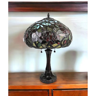HomeRoots 24" Dark Brown Metal Two Light Candlestick Table Lamp With Red Dome Shade - 21' X '24' X '12