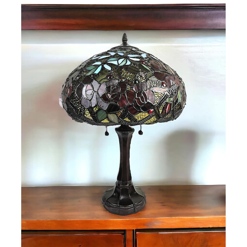 HomeRoots 24" Dark Brown Metal Two Light Candlestick Table Lamp With Red Dome Shade - 21' X '24' X '12