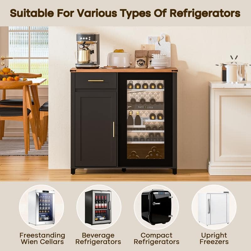 BOSSIN 53.23" Wine Bar Cabinet with Charging Station, Fluted Design, Fits 20" Wine Fridge, Adjustable Shelves for Kitchen