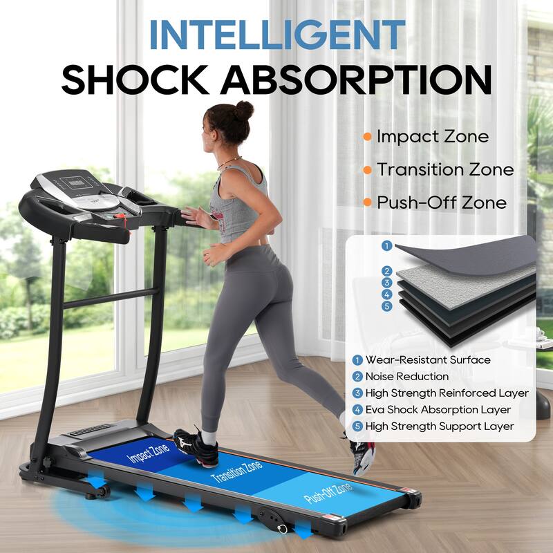 Home Folding Treadmill wPulse Sensor, 2.5 HP Quiet Brushless Motor, Walking Jogging Machine w/3 Level Incline 12 Preset Programs