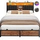 preview thumbnail 29 of 67, Upholstered Bed Frame with Storage Shelving, Platform Beds with Charge Station and LED Lights