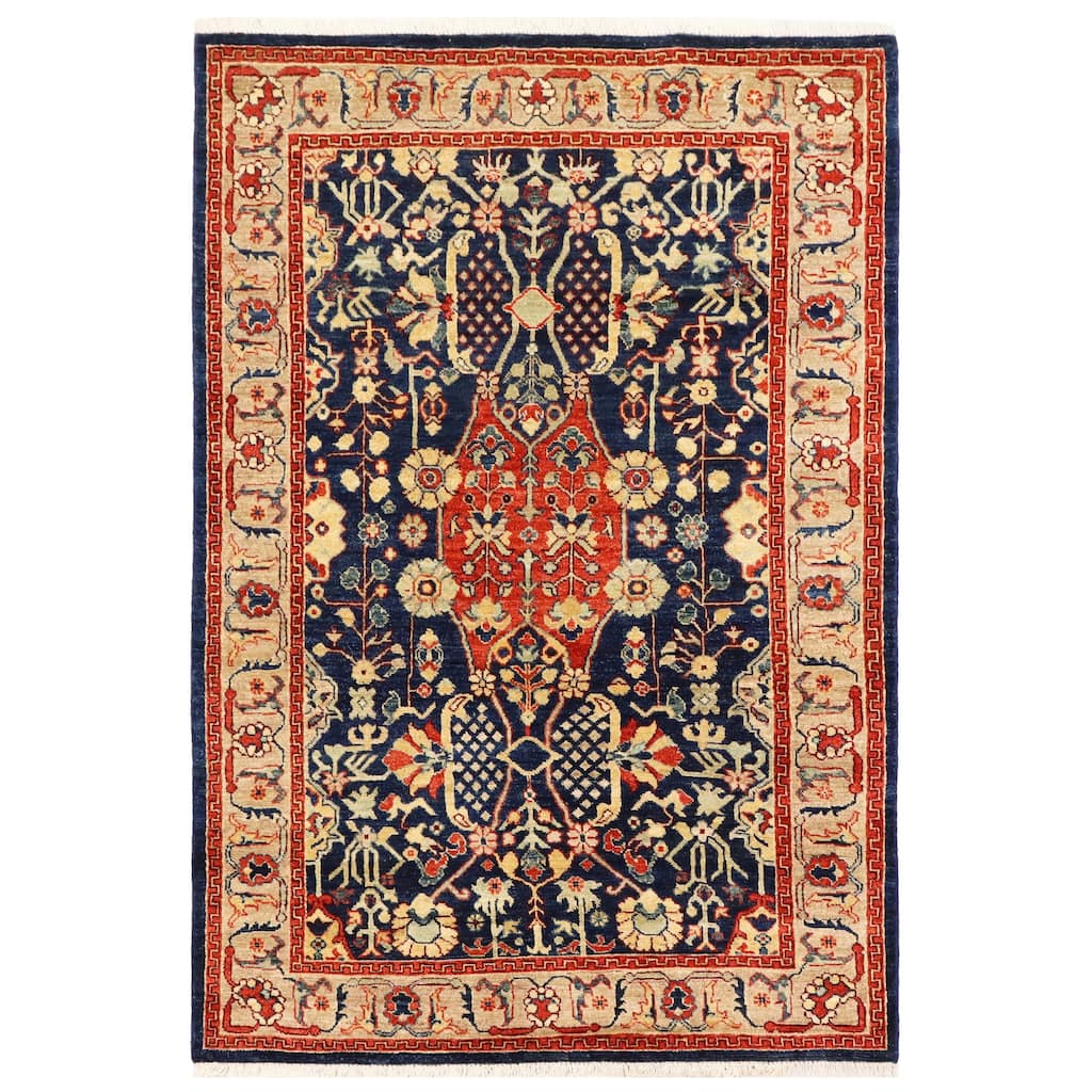 Southwestern Heriz Ziegler Anahi Blue Brown Hand-Knotted Rug - 3'11'' x 6'0''