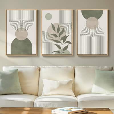3 Piece Minimalist Beige and Green Bohemian Artwork