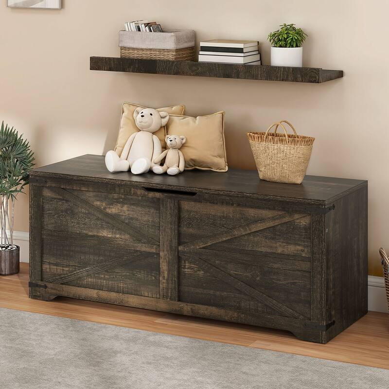 Moasis Farmhouse Storage Chest Storage Bench with 2 Safety Hinges - 47.2" - Black Oak