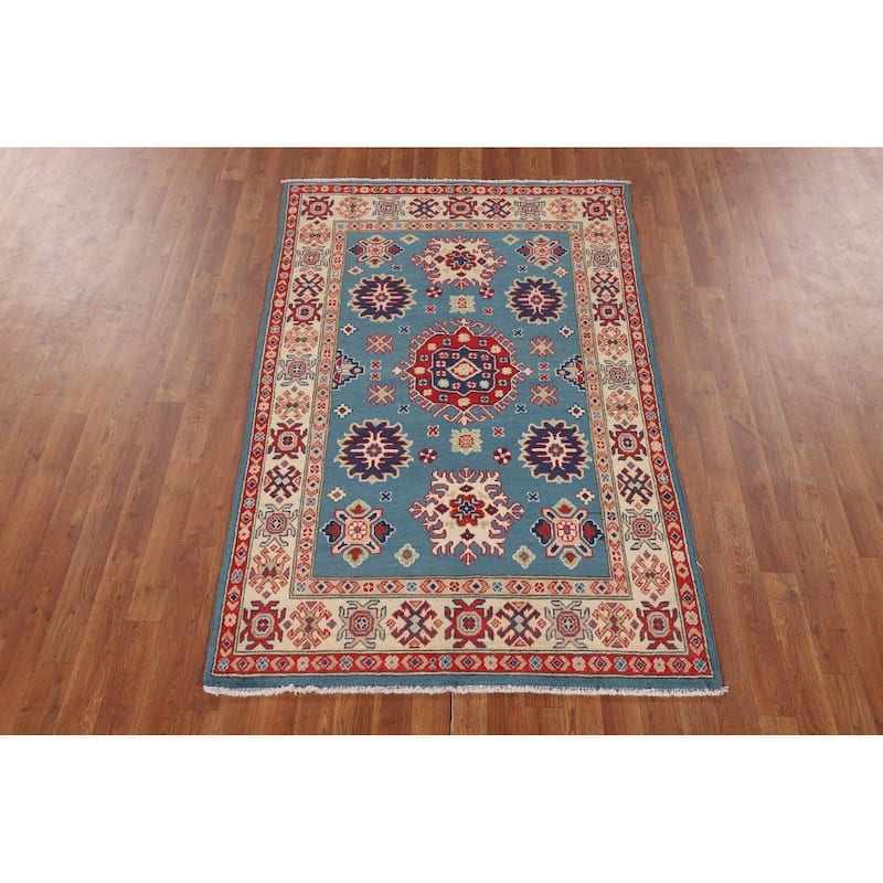 Light Blue Kazak Oriental Accent Rug Handmade Wool Carpet - 3'10" x 5'11"