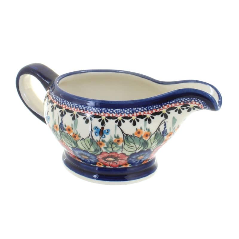 Blue Rose Polish Pottery 1258 Zaklady Gravy Boat - Floral Butterfly