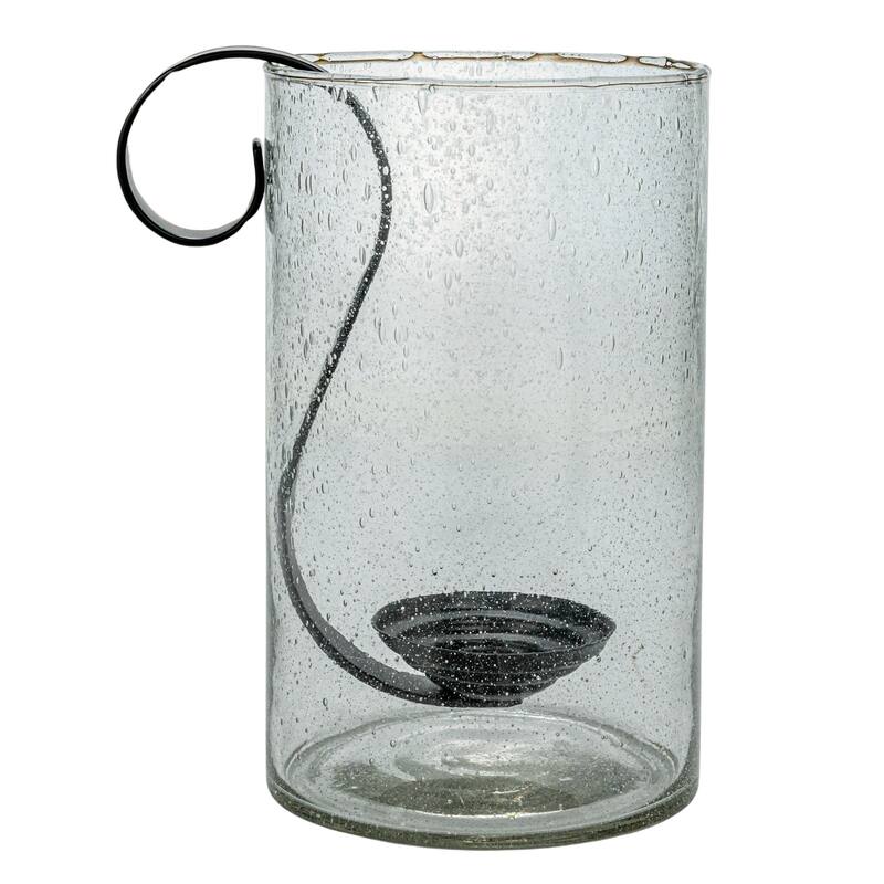 Reclaimed Bubble Glass Hurricane with Metal Candle Holder