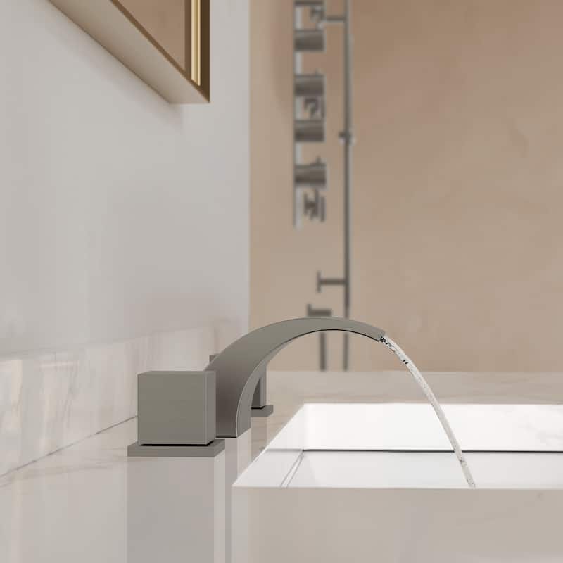 GRANDJOY Low Arc Waterfall Widespread Bathroom Sink Faucet