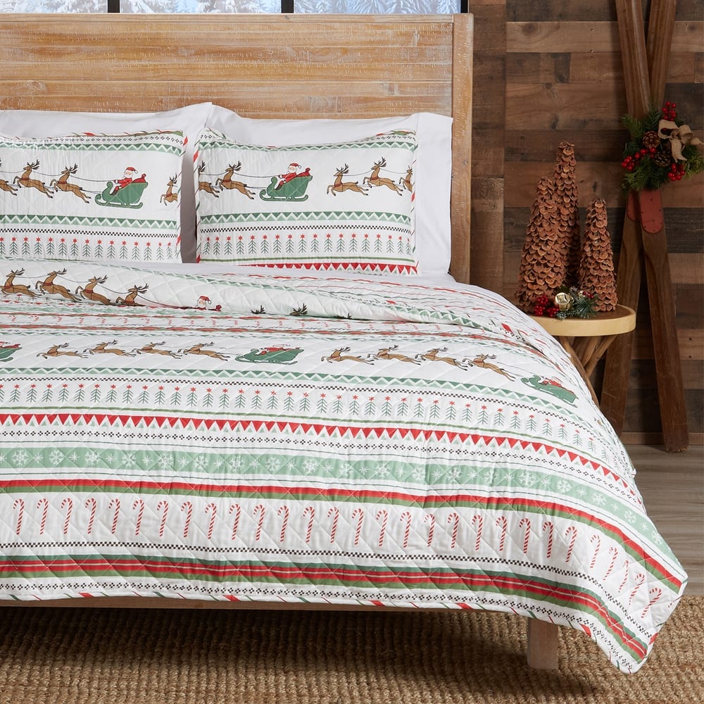 Premium Holiday Striped Microfiber Quilt Set With Shams
