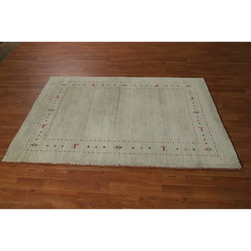 Hand Knotted Oriental 100% Wool Carpet Tribal Tribal Green Gabbeh Area Rug - 5' 9'' X 3' 11''