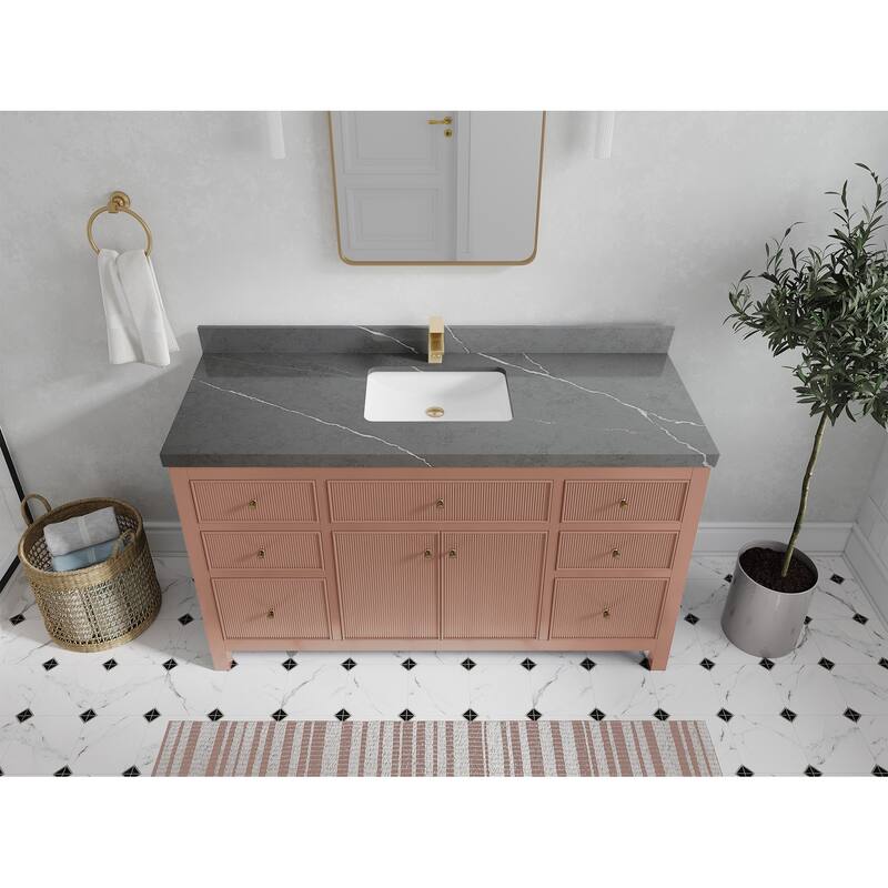 Willow Collections 60 in W x 22 in D Sonoma Free Standing Reeded Single Sink Bathroom Vanity with Countertop