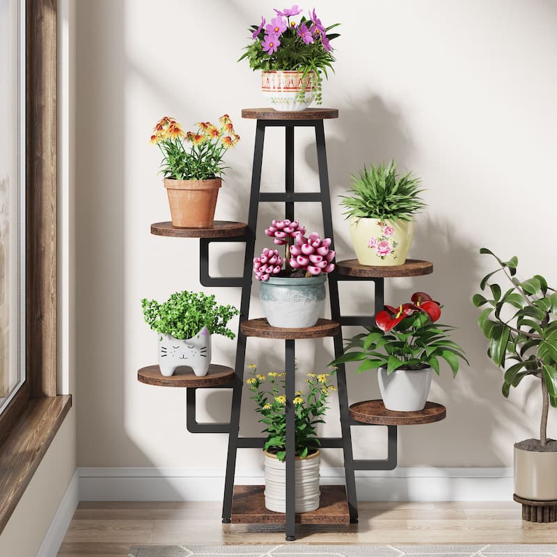 7- Tier Plant Stand Indoor Outdoor for Multiple Plants - 11.02"W*9.84"D*43.3"H - Brown and Black