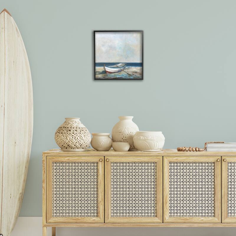 Stupell Boat & Oar on Shore Framed Giclee Art Design By Sally Swatland