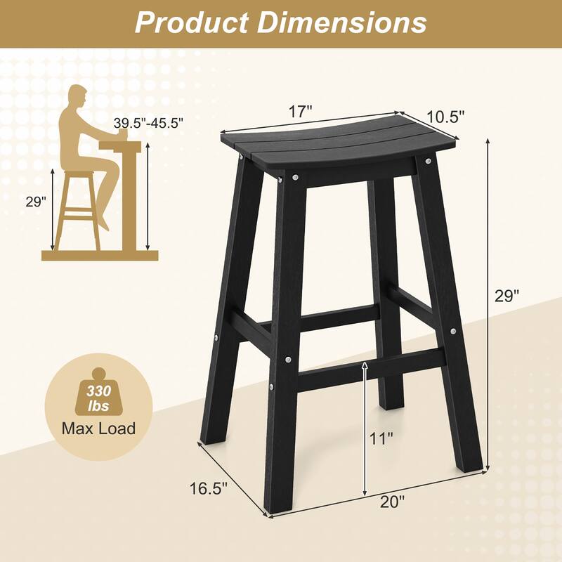 Gymax 29'' Patio Bar Stool Set of 2 w/ Curved Seat & Footrests for
