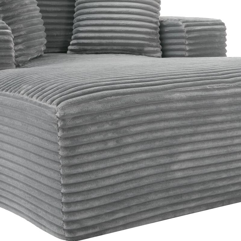 Modern Grey Corduroy Chaise Lounge Sofa with Wide Armrests and Extra Cushions for Comfort - 48.8"D x 66.1"W x 34.7"H