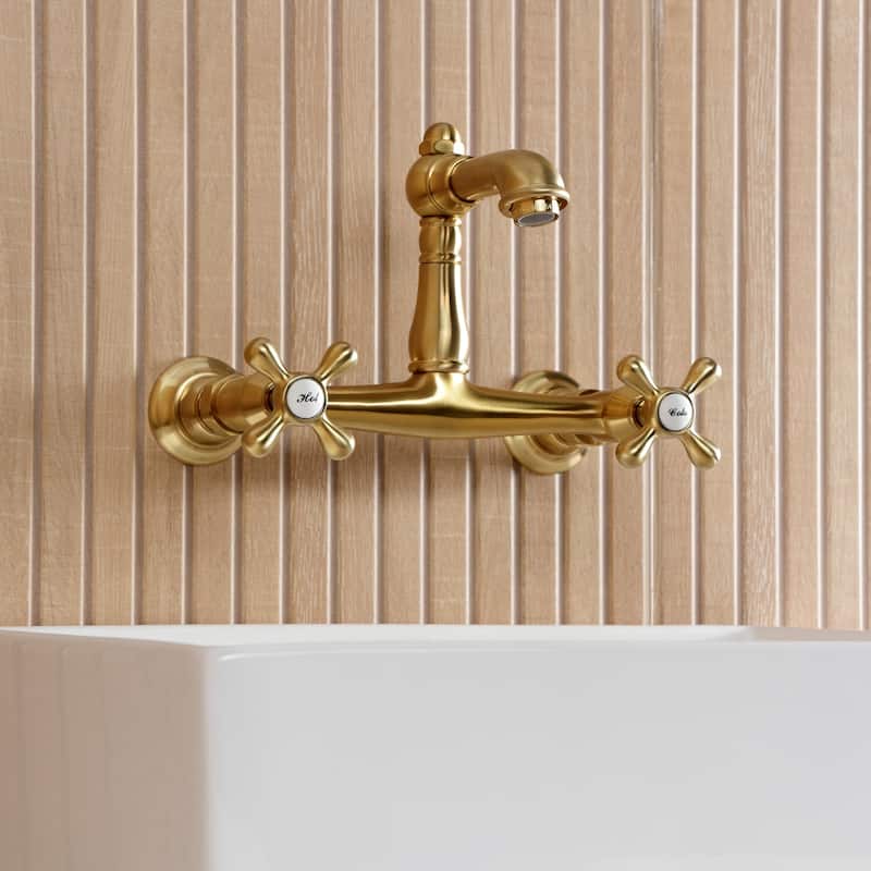 Kingston Brass English Country Two-Handle 2-Hole Wall Mount Bathroom Faucet