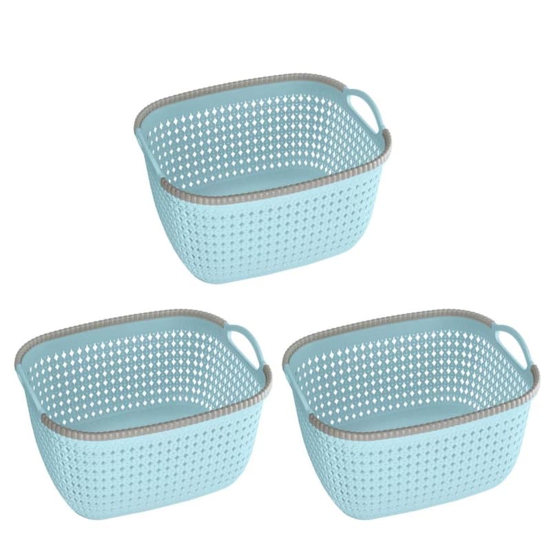 Rattan Plastic Weave Basket, Storage Bins Organizer for Closet, Shelf, Kitchen, Pantry and Bathroom -Ideal for Makeup, Cosmetics