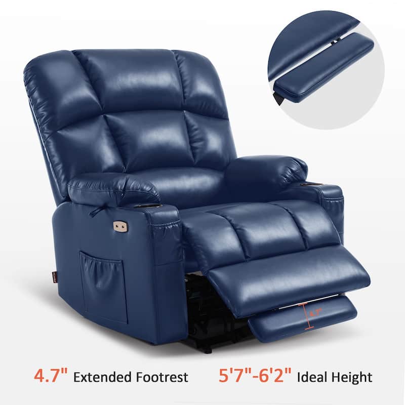 MCombo Large-Wide Lay Flat Dual Motor Power Lift Recliner Chair Sofa with Massage and Heat, Faux Leather R7688