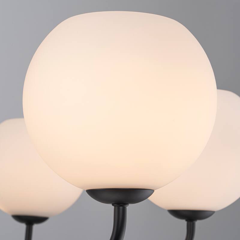 6-Light Black/Gold Modern Large Sputnik Chandelier with Opal Glass Globe