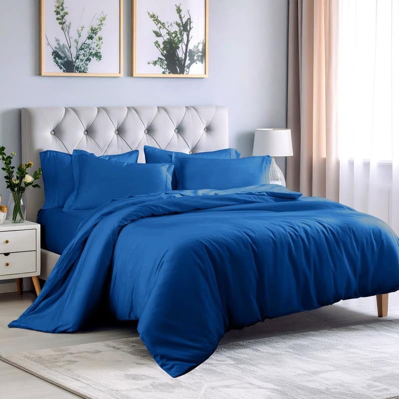 Superior 300 Thread Count Rayon From Bamboo Solid Duvet Cover Set - Full - Queen - Smoke Blue