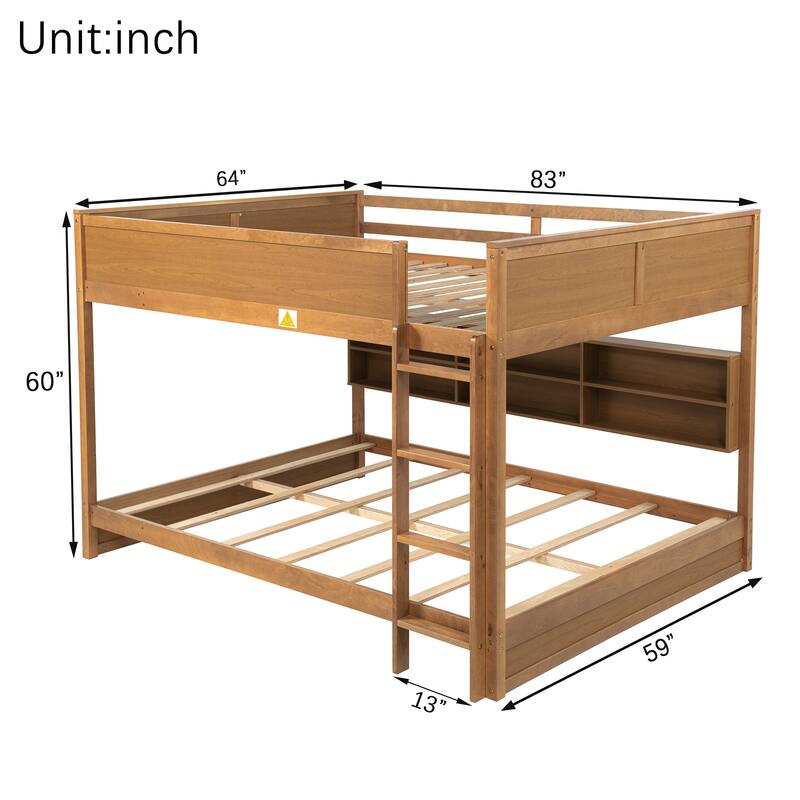 Bunk Bed with Built-in Storage Cabinets and Charging Station,Queen Over Queen