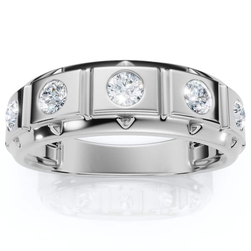 1/2Ct Men's Diamond High Polished Wedding Ring Lab Grown Anniversary Band