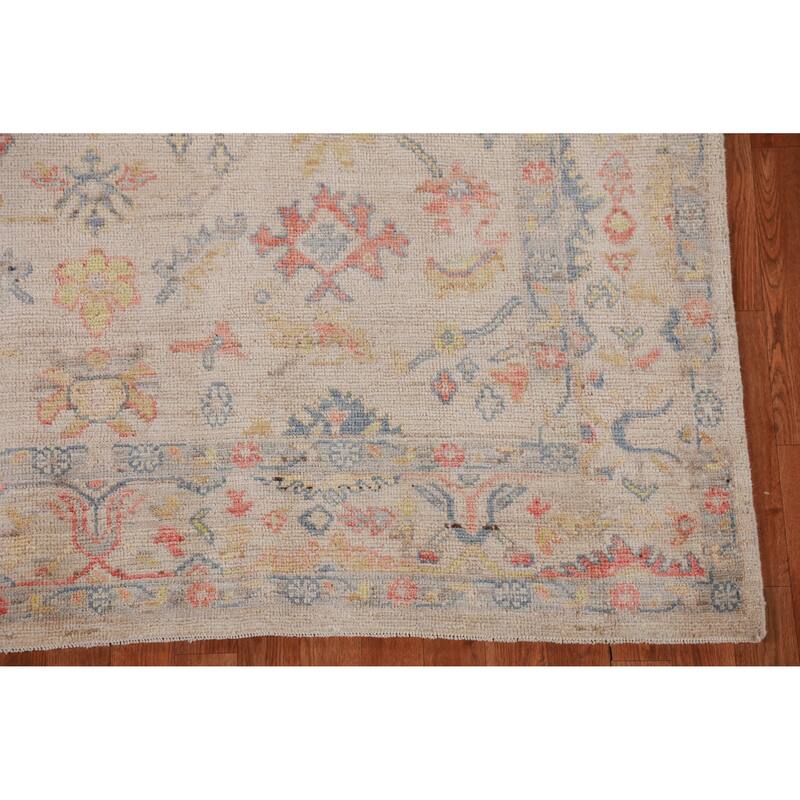 Hand Knotted Oriental 100% Wool Carpet Transitional All-Over Beige & Ivories Oushak Area Rug - 8' 9'' X 6' 0''