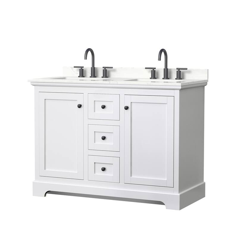 Wyndham Collection WCV232348D-QTZ-US3MXX Avery 48" Free Standing - White / Giotto Quartz Top / Matte Black Hardware