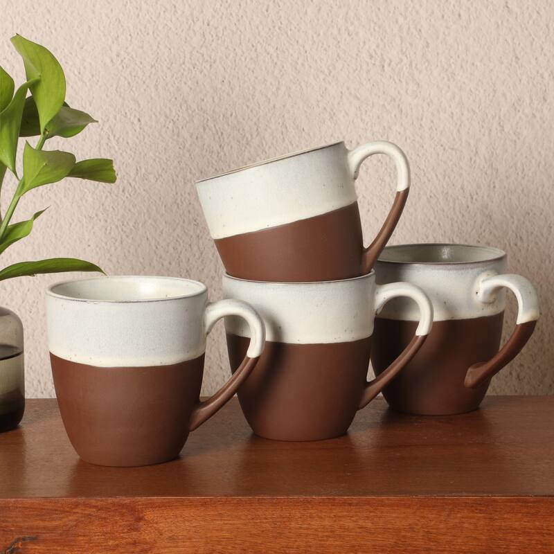 Gibson Elite William Crest 4 Piece Coffee Mug Set, 15oz Stoneware Cups, Reactive Glaze Finish, Round Large Coffee Mugs