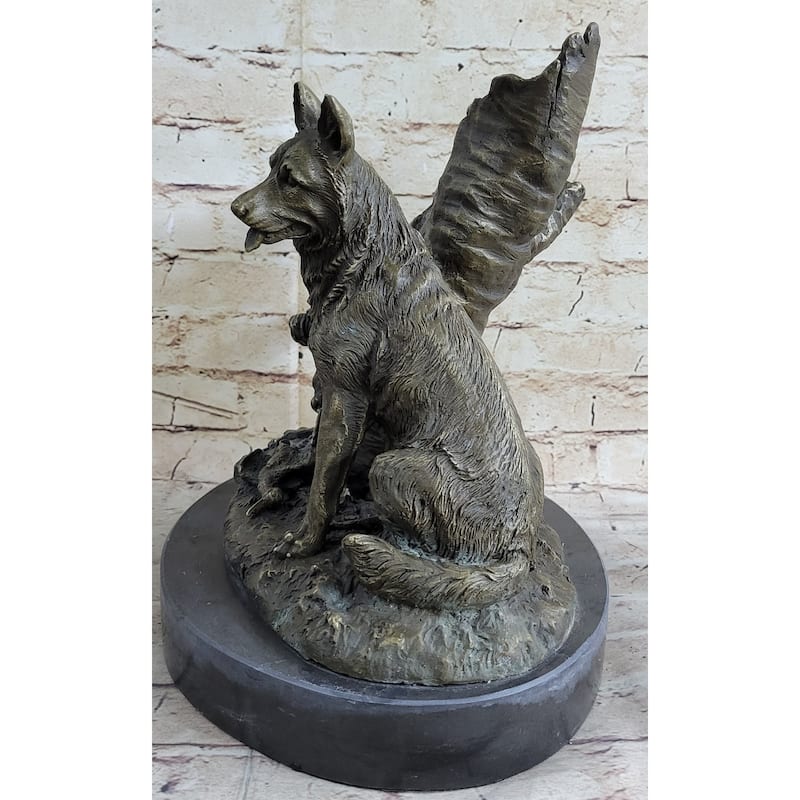 Hunting Dogs English Bulldog Shepherd Bronze Sculpture Figurine Marble Base Deco