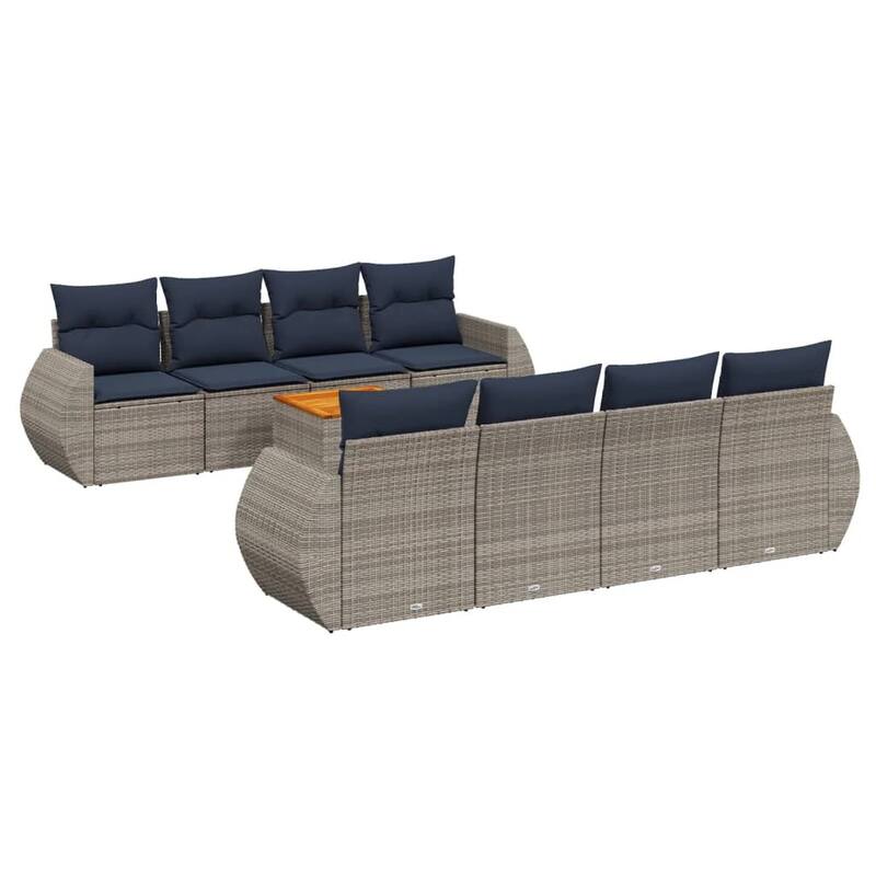vidaXL 9 Piece Patio Sofa Set with Cushions Gray Poly Rattan - 99.2x33.5x99.2