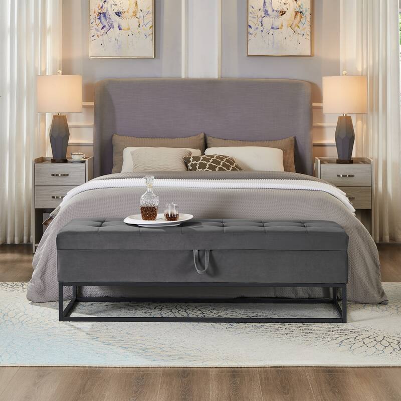 58.6" Bed Bench Metal Base with Storage - Grey