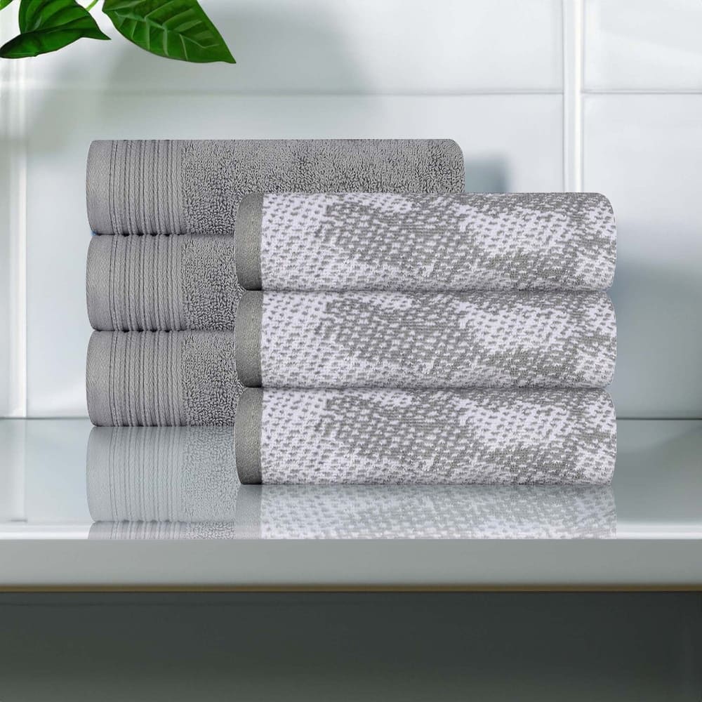 Superior Cotton Solid and Marble Hand Towel Set of 6