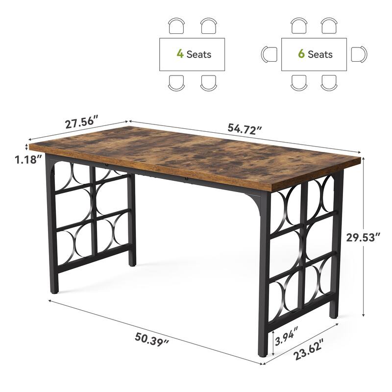55 Inch Large Computer Desk, Industrial Office Desk with Metal Frame