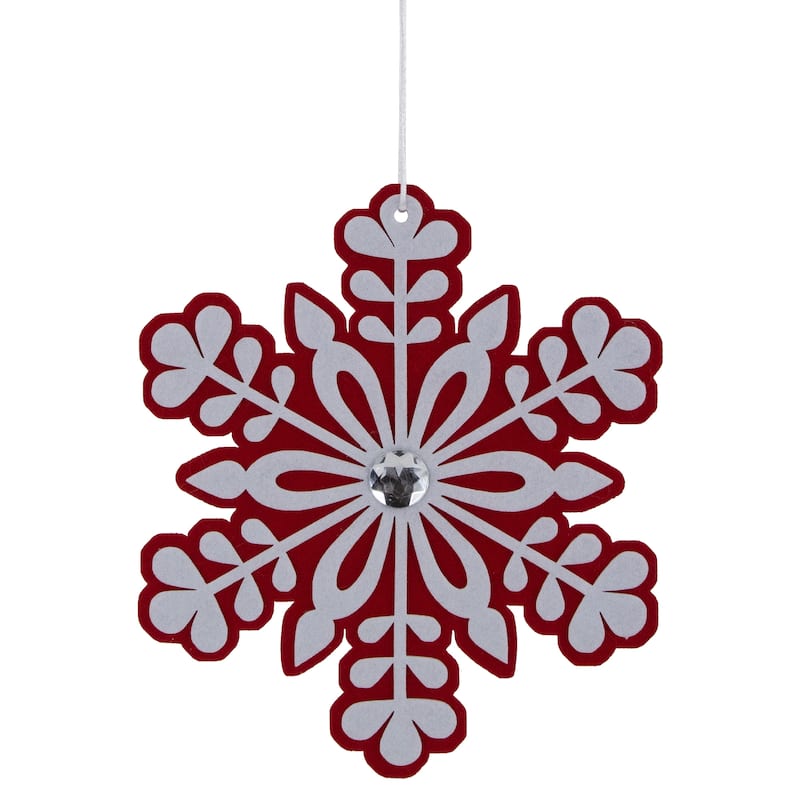 Peppermint Snowflake Christmas Ornament with Gem - 10" - Red and White