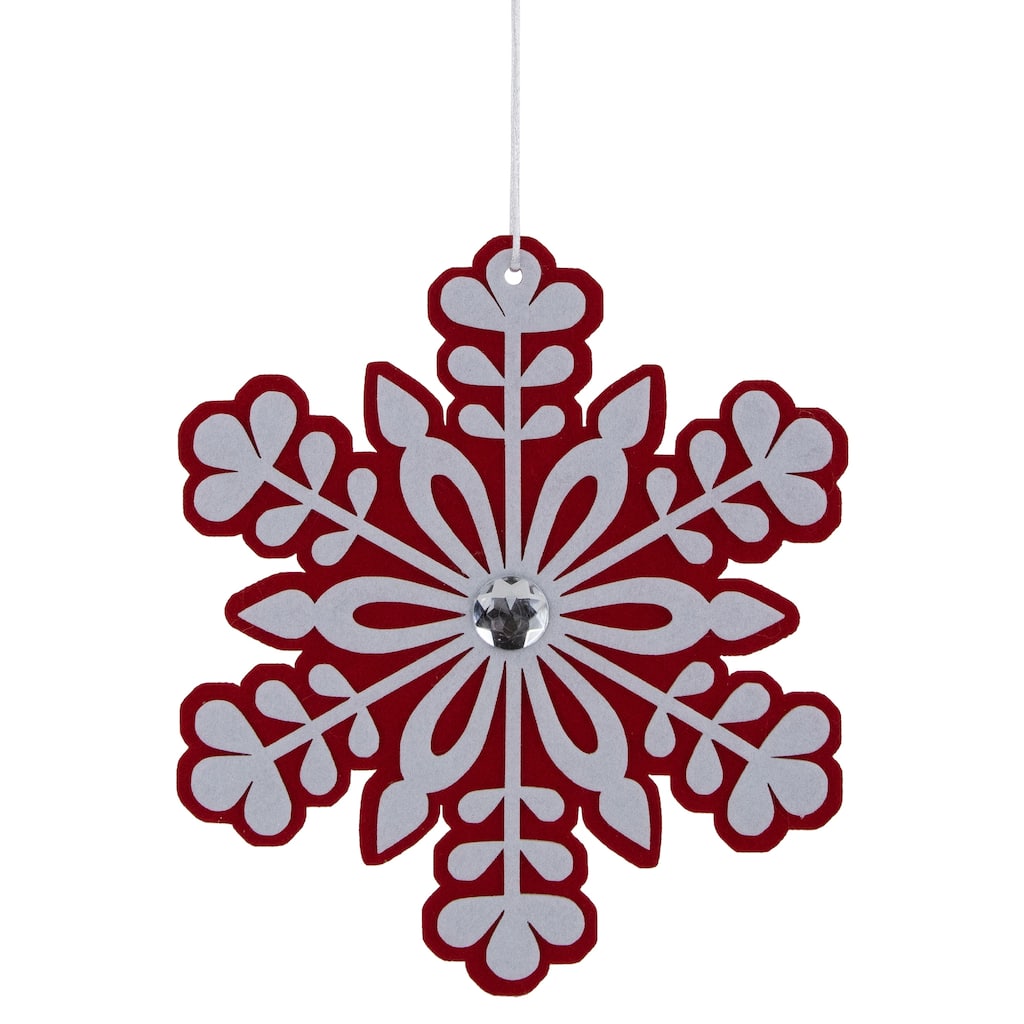 Peppermint Snowflake Christmas Ornament with Gem - 10" - Red and White