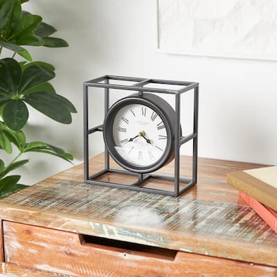 Black Metal Geometric Decorative Clock with Open Square Frame