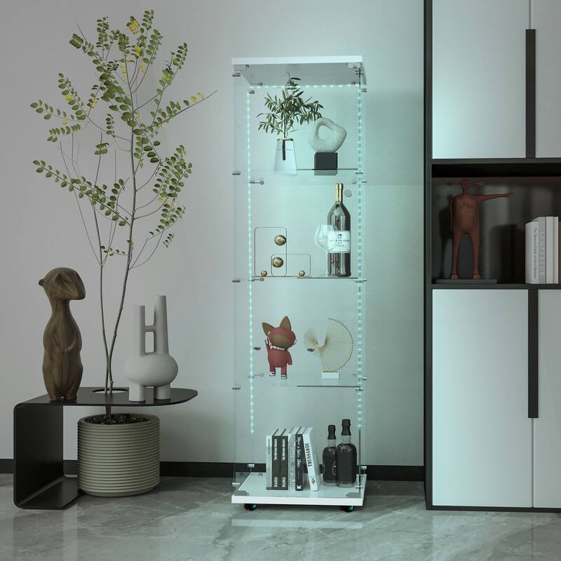 Tempered glass cabinet,wine cabinet,storage cabinet,file cabinet,with Bluetooth LED light,lock on the door,equipped with cast