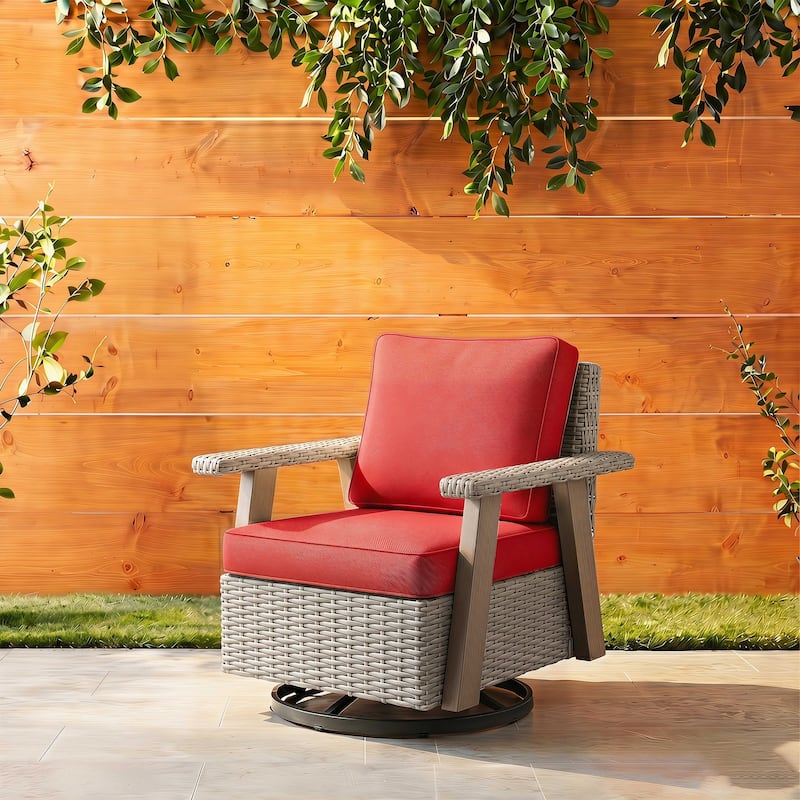 Cozywor Wicker Patio Outdoor Rocking Chair Swivel Lounge Chair
