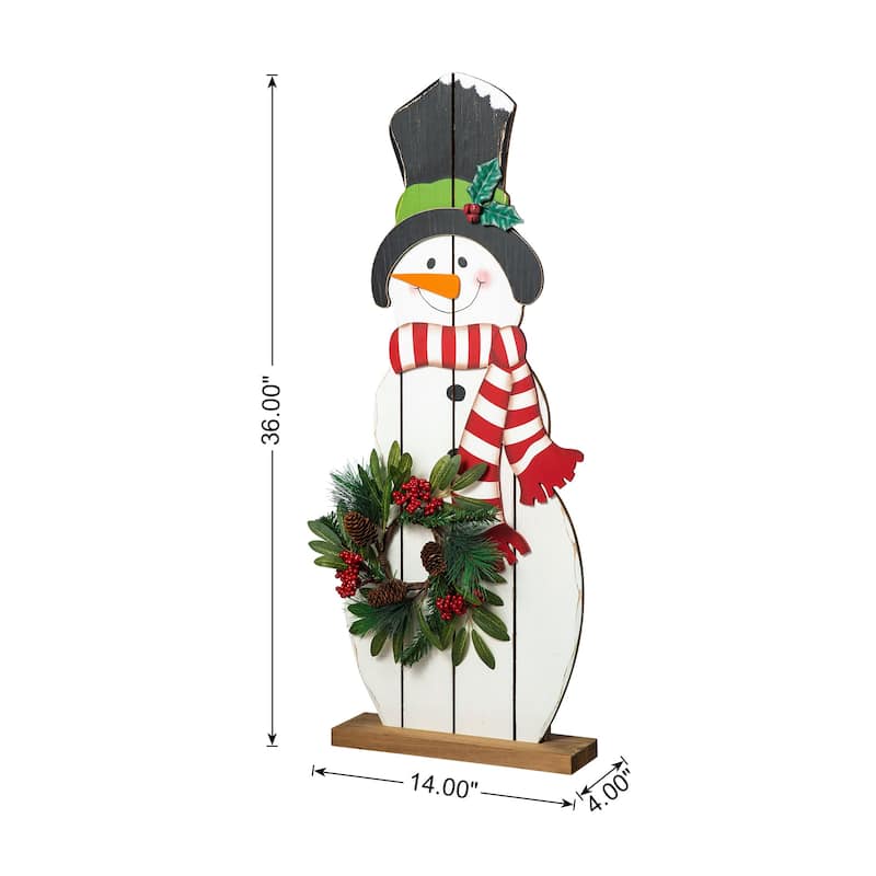 Glitzhome 36"H Christmas Wooden/Metal Snowman Porch Decor with Wreath - 36"