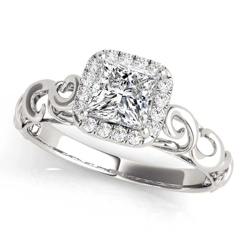 Auriya 14k White Gold Lab Grown Princess Diamond Halo Engagement Ring 0.50 to 5.00 ct. tw. (F-G VS) - 0.50 ct. center - 6.5