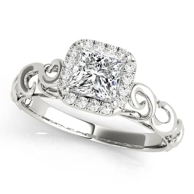 Auriya 14k White Gold Lab Grown Princess Diamond Halo Engagement Ring 0.50 to 5.00 ct. tw. (F-G VS)