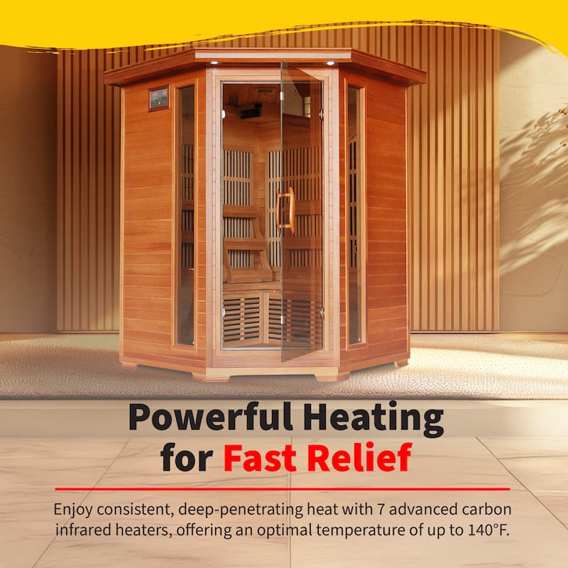 HeatWave Hudson Bay 3-Person Cedar Corner Infrared Sauna with 7 Carbon Heaters