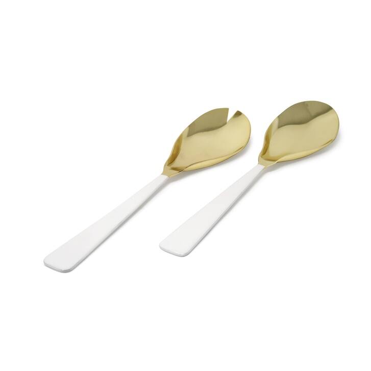 Gold Salad Servers with White Handles, Set of 2 - Gold/White