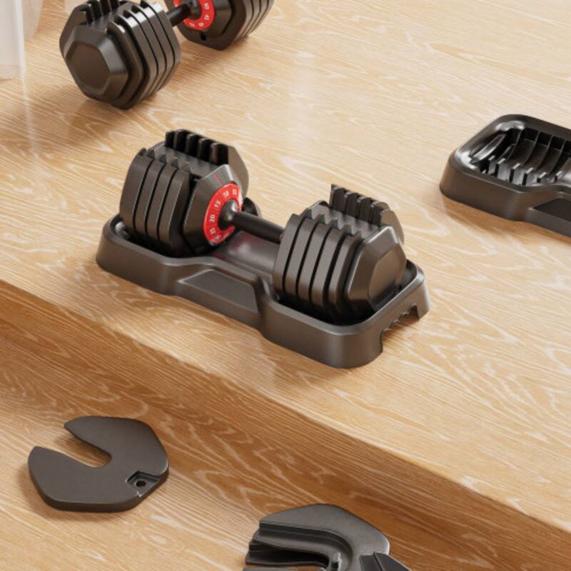 Black Adjustable Dumbbell with Steel Weight Plates and Base Suitable for All Type Exercises - 17.71" x 8.26" x 8.26"
