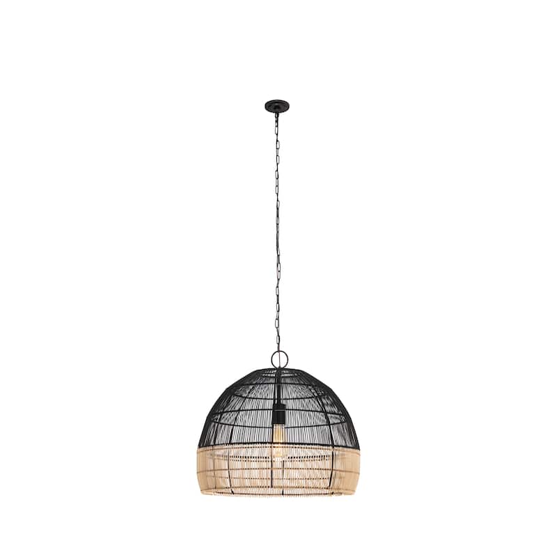 Innovations Lighting Latham - 1 Light 19" Chain Hung Pendant - Matte Black Finish - Matte Black/Natural Shade - Matte Black